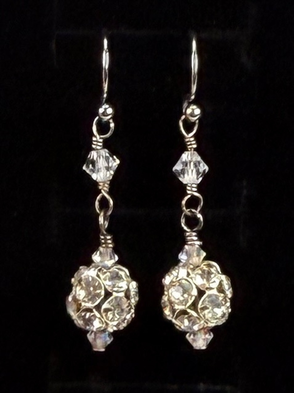 Vintage Silvertone Crystal Ball pierced drop Earrings